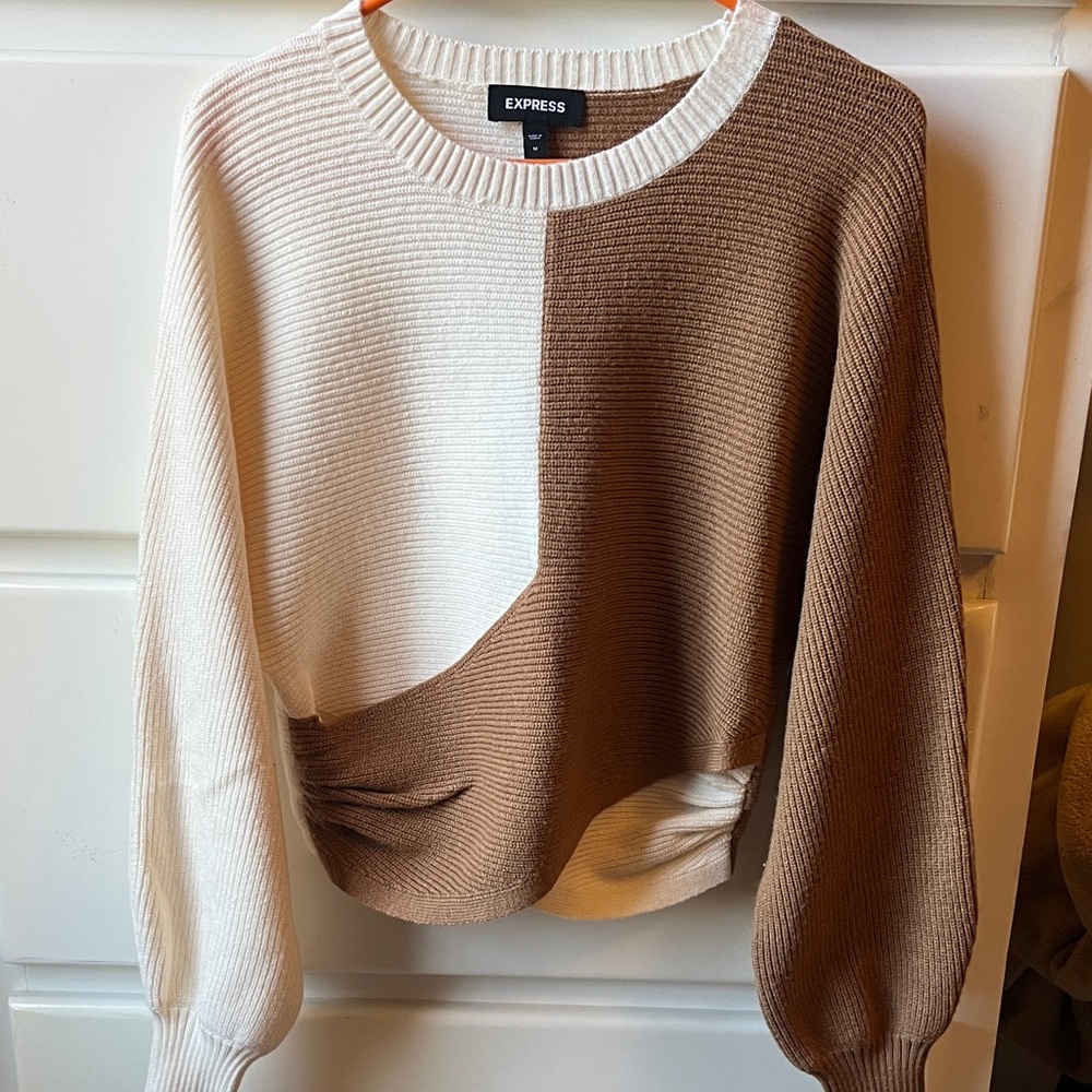 Express Women's Two-Tone Sweater - Cream and Brown
